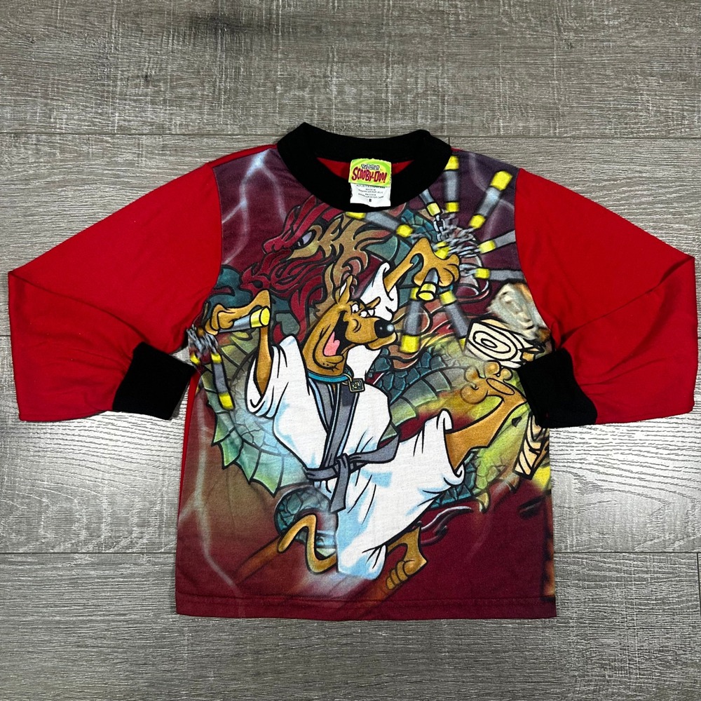 Vintage Scooby-Doo Karate Dragon Graphic Long Sleeve Shirt Red Kids Size 8